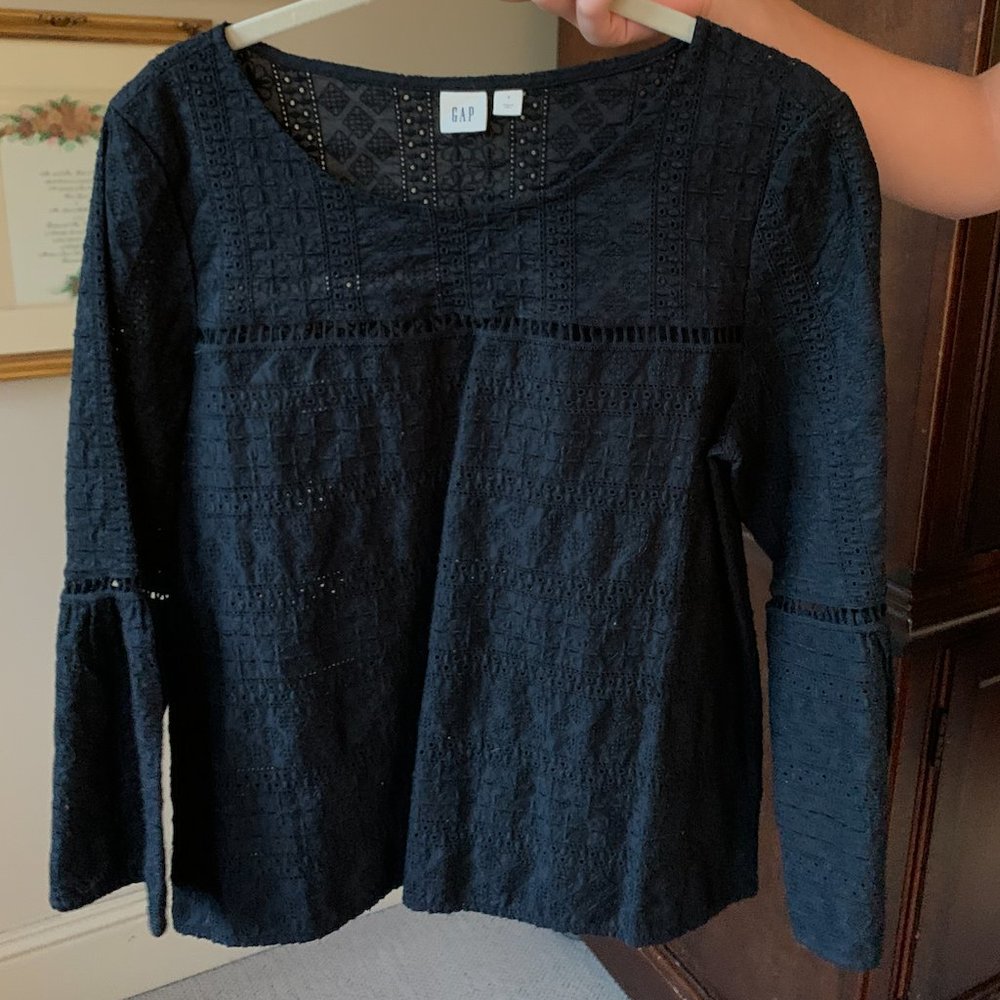 Black Eyelet Bell-Sleeve Top